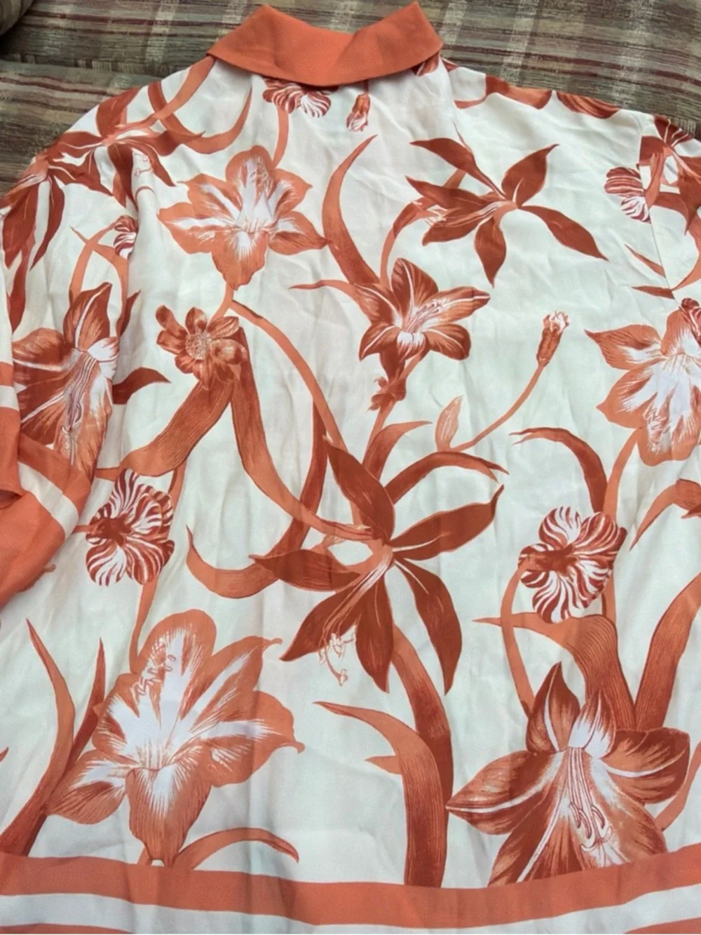 Rococo Sand Orange and White Floral Button-Front Blouse - Picture 7 of 7